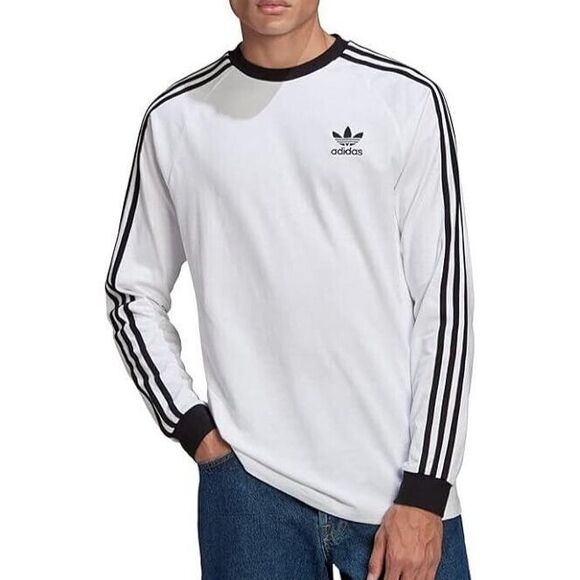Adidas IA4879 Men's Sz M White Adicolor Classics 3-Stripe L/S Crewneck Tee Shirt - Picture 8 of 9